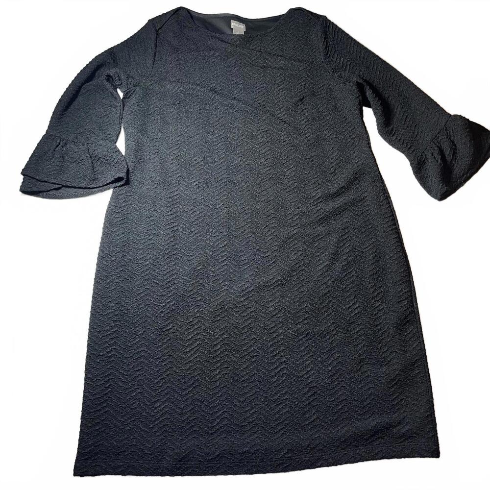 Chico's Dress Women's Size XL Black Long Sleeve Textured Flared Sleeves